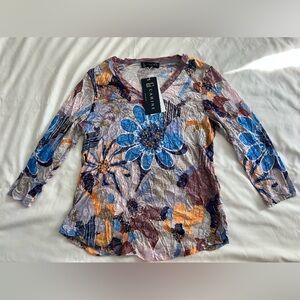 Women's Floral Crinkle Blouse - Blue, Orange, Purple